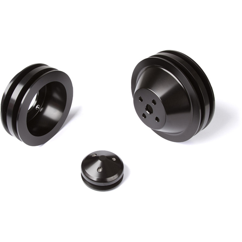 Pulley Kit Billet 2V WP / 2V Crank, 4 Bolt, Underdrive, Black 69-73 Pulley Kit Billet 2V WP / 2V Crank, 4 Bolt, Underdrive, Black 69-73